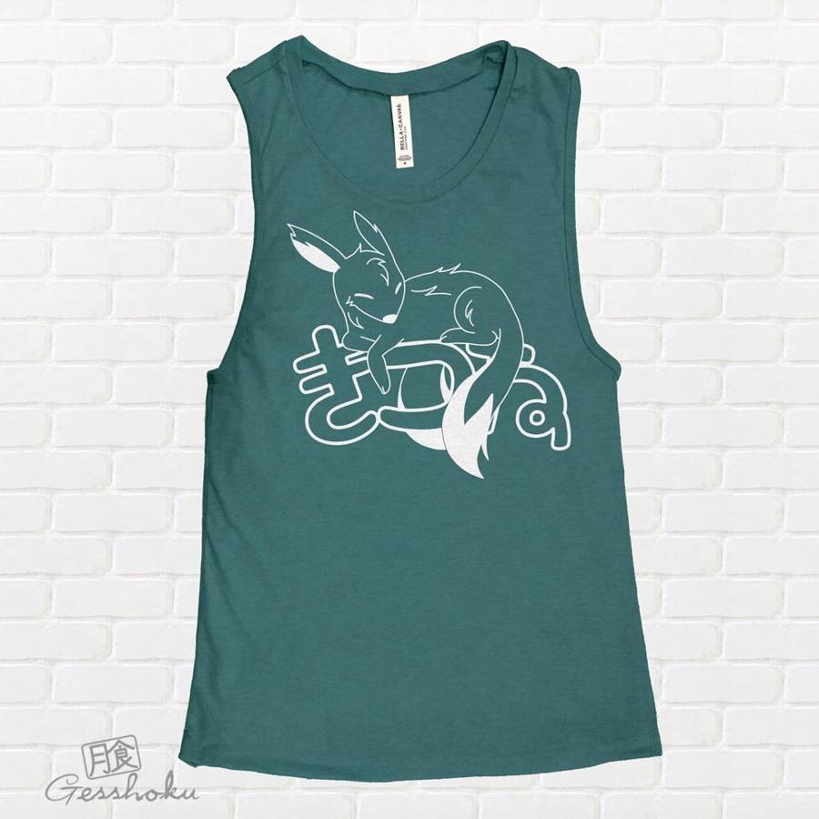 Sleepy Kitsune Sleeveless Tank Top - Dark Heather Teal