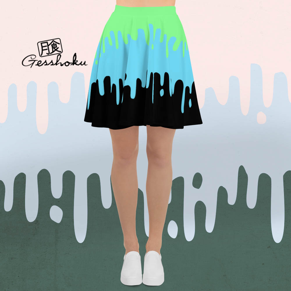 Slime Drips Flare Skirt - Cyber Green
