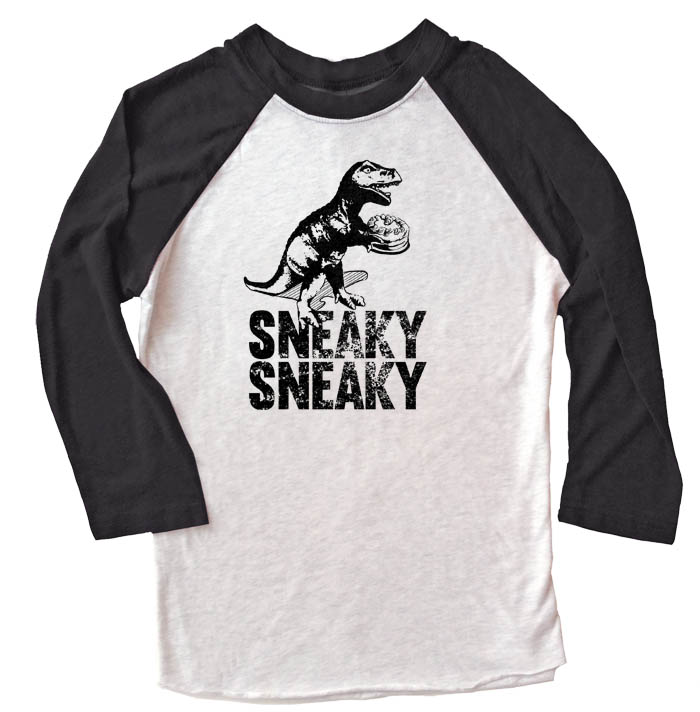 Sneaky Dino Raglan T-shirt 3/4 Sleeve - Black/White