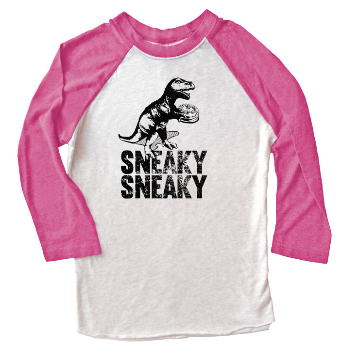 Sneaky Dino Raglan T-shirt 3/4 Sleeve - Pink/White