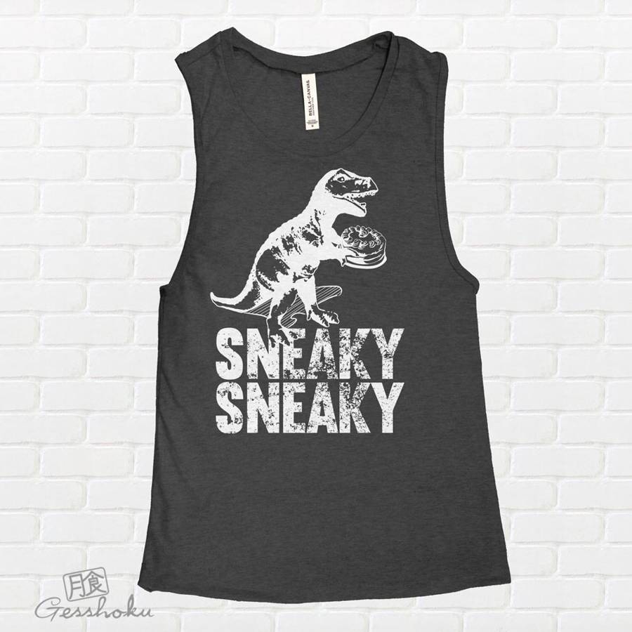 Sneaky Dino Sleeveless Tank Top - Charcoal Grey