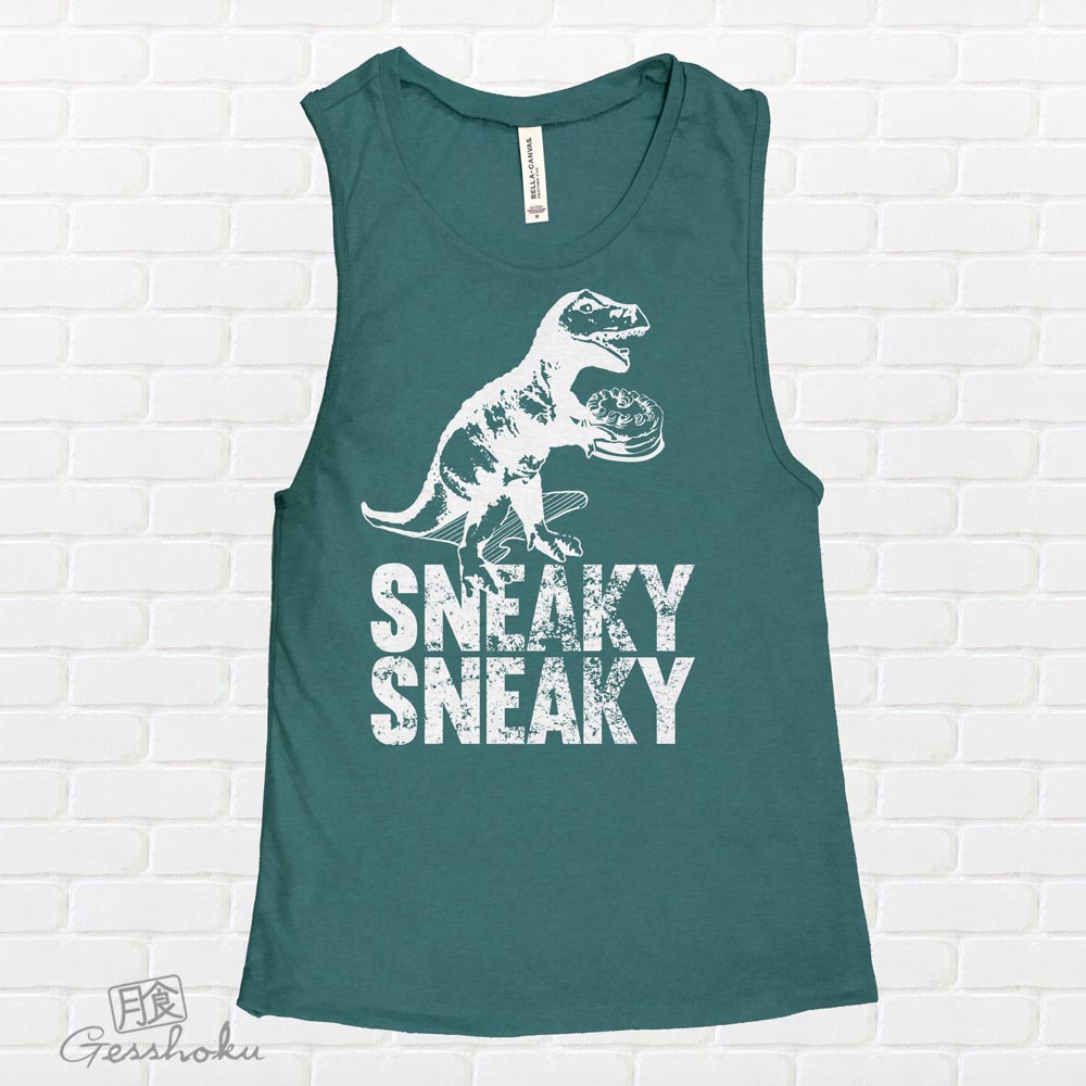 Sneaky Dino Sleeveless Tank Top - Dark Heather Teal