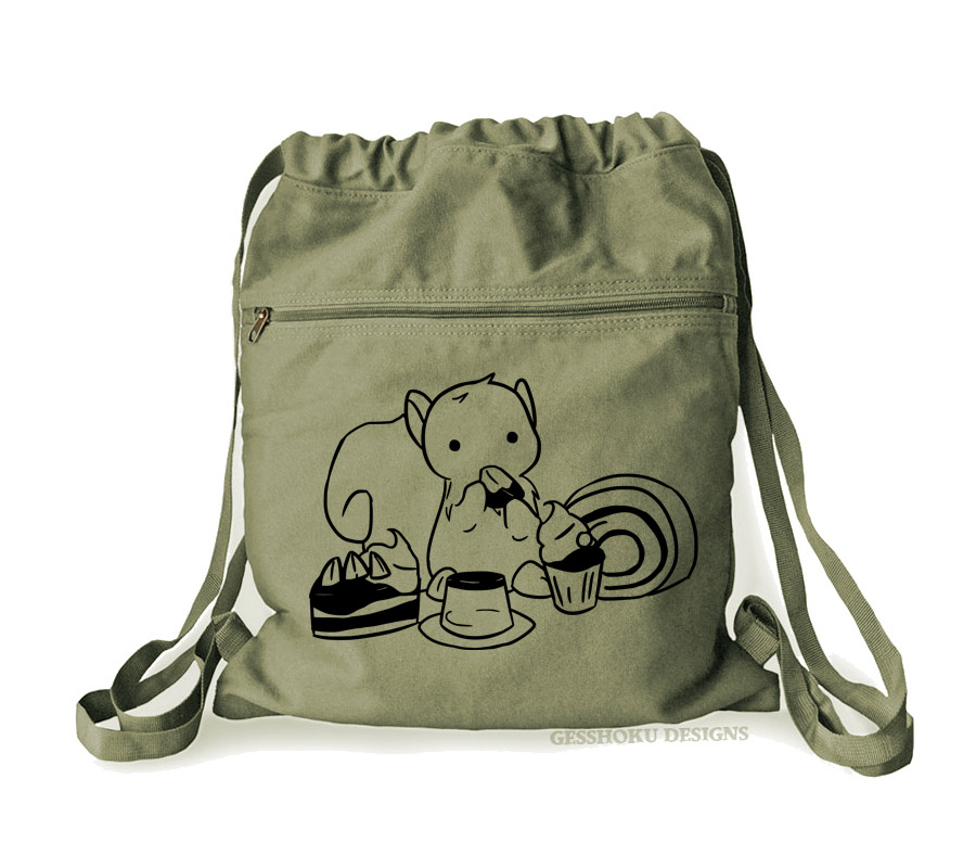 Squirrels and Sweets Cinch Backpack - Khaki Green