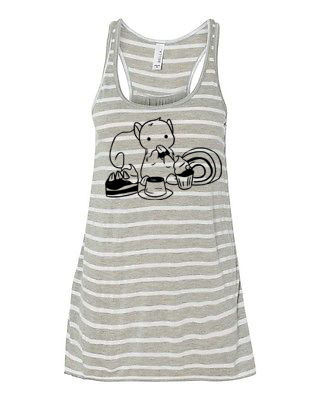 Squirrels and Sweets Flowy Tank Top - Grey/White Stripe