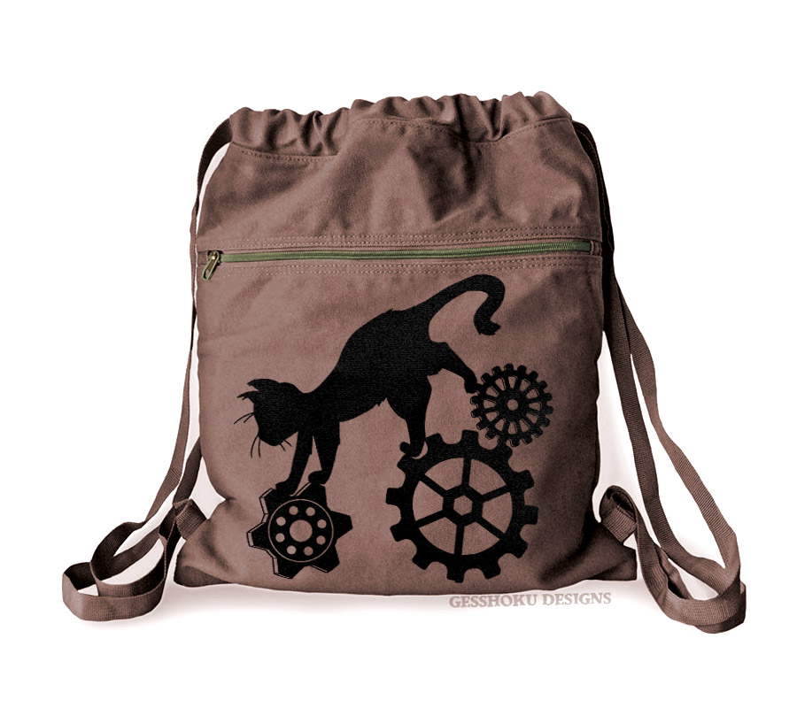 Steampunk Cat Cinch Backpack - Brown