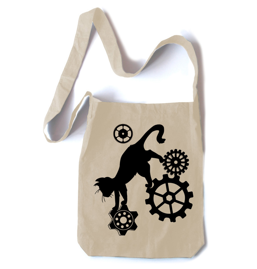 Steampunk Cat Crossbody Tote Bag - Natural