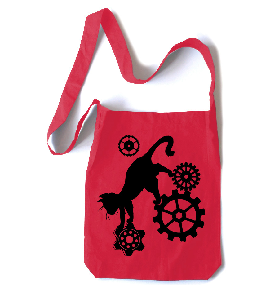 Steampunk Cat Crossbody Tote Bag - Red