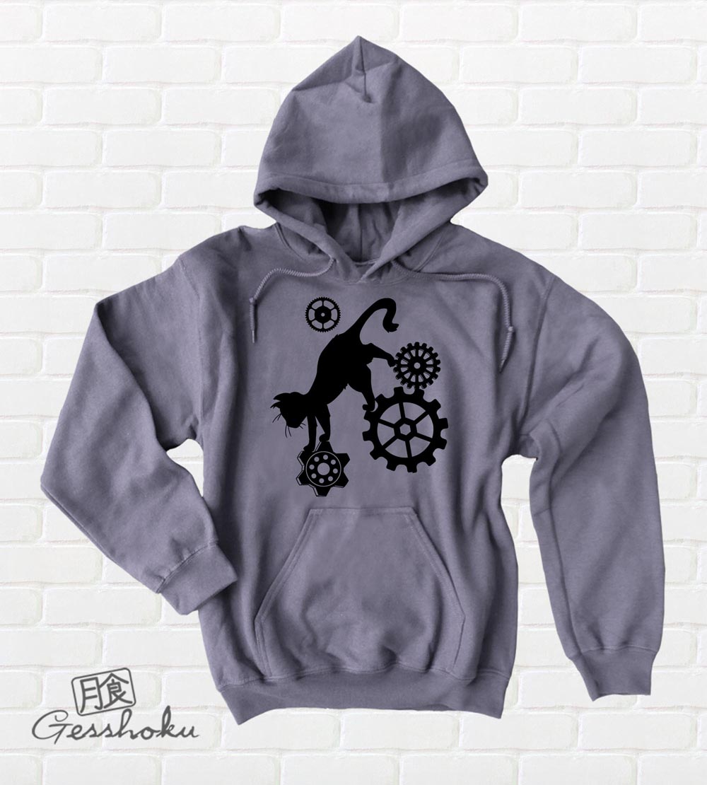 Steampunk Cat Pullover Hoodie - Charcoal Grey