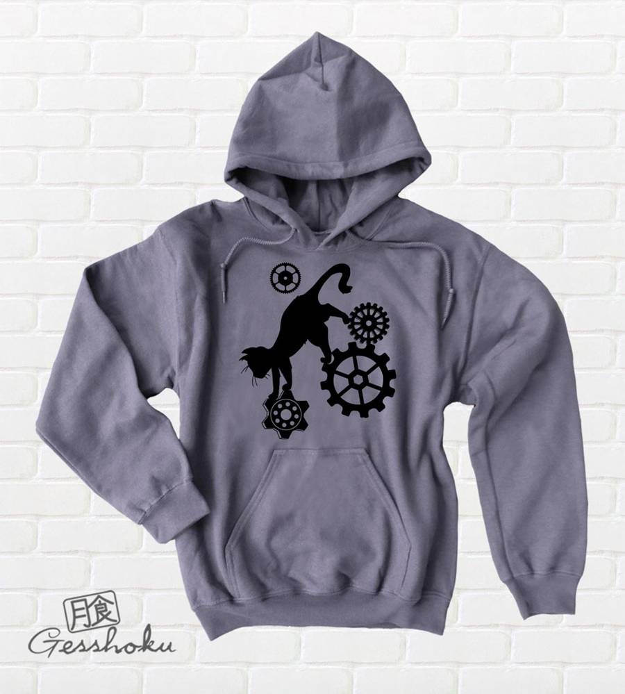 Steampunk Cat Pullover Hoodie - Charcoal Grey