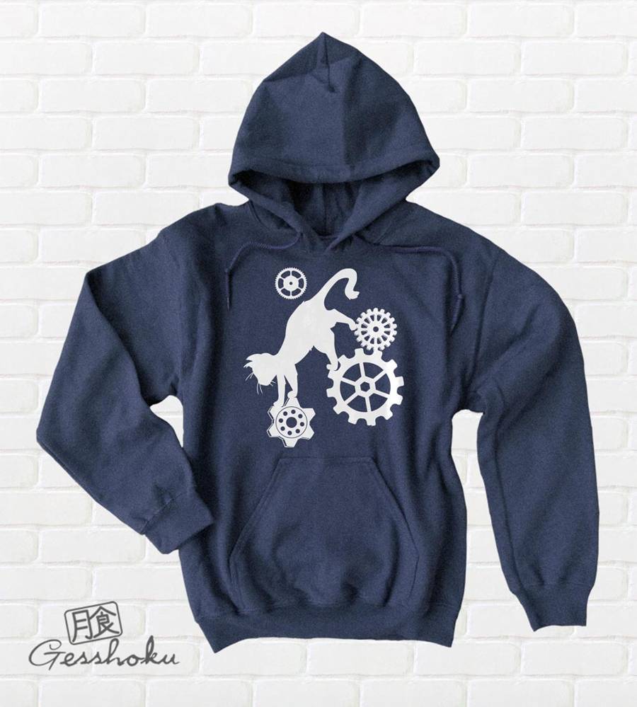 Steampunk Cat Pullover Hoodie - Heather Navy