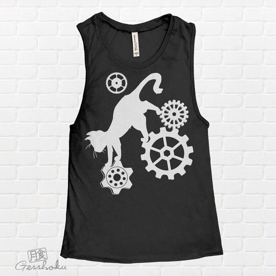 Steampunk Cat Sleeveless Tank Top - Black