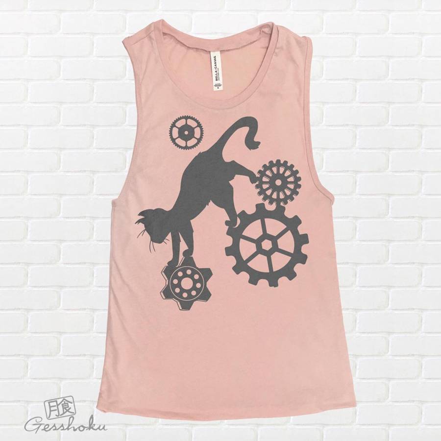 Steampunk Cat Sleeveless Tank Top - Rose Gold