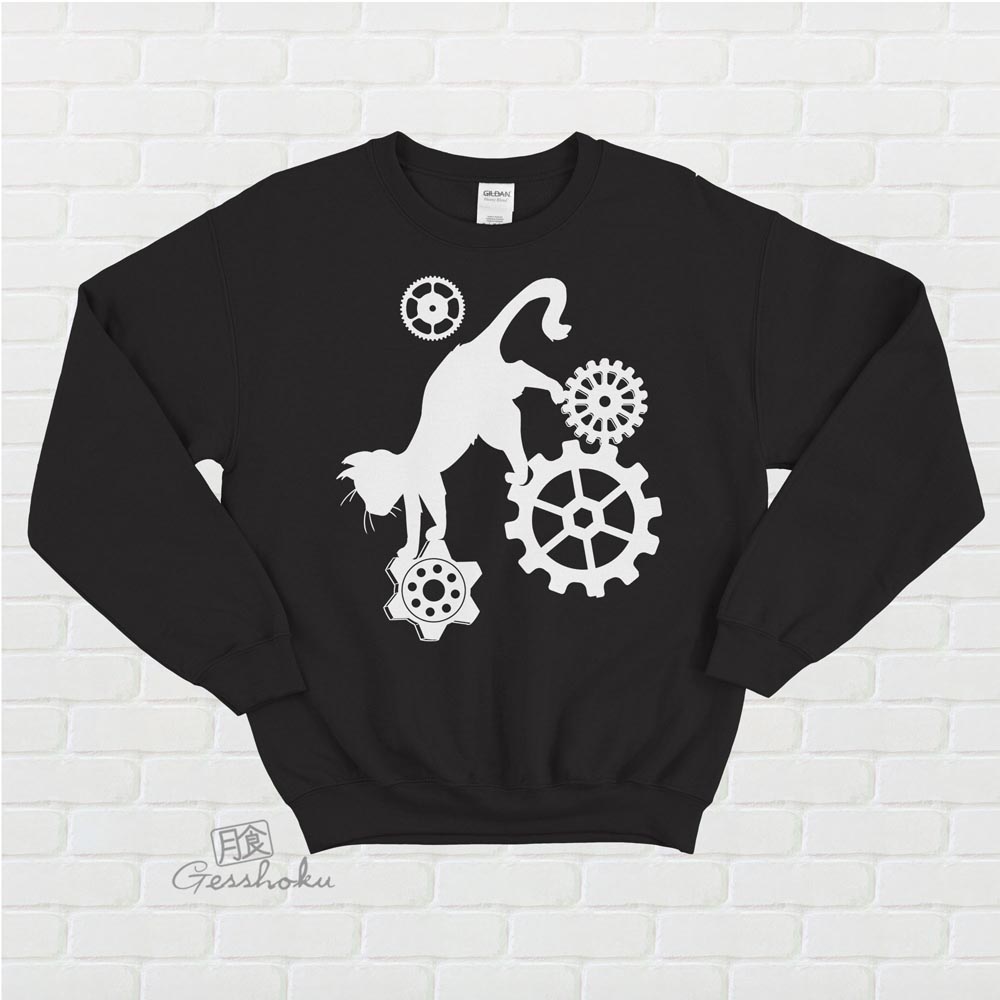 Steampunk Cat Crewneck Sweatshirt - Black