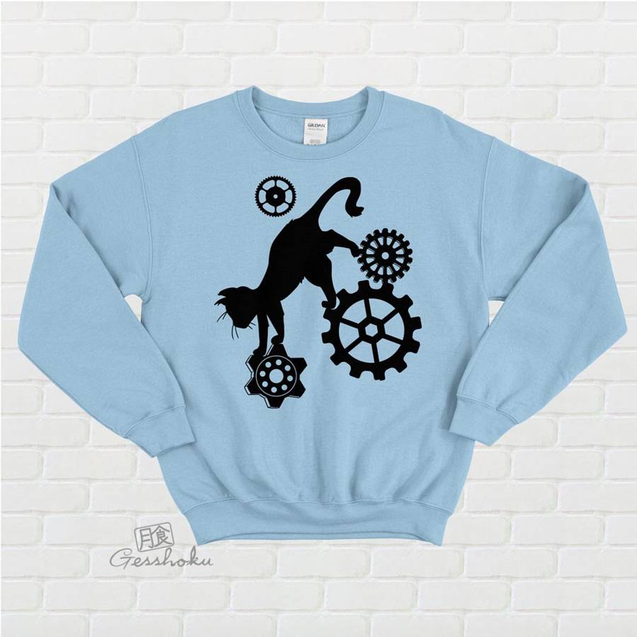 Steampunk Cat Crewneck Sweatshirt - Light Blue