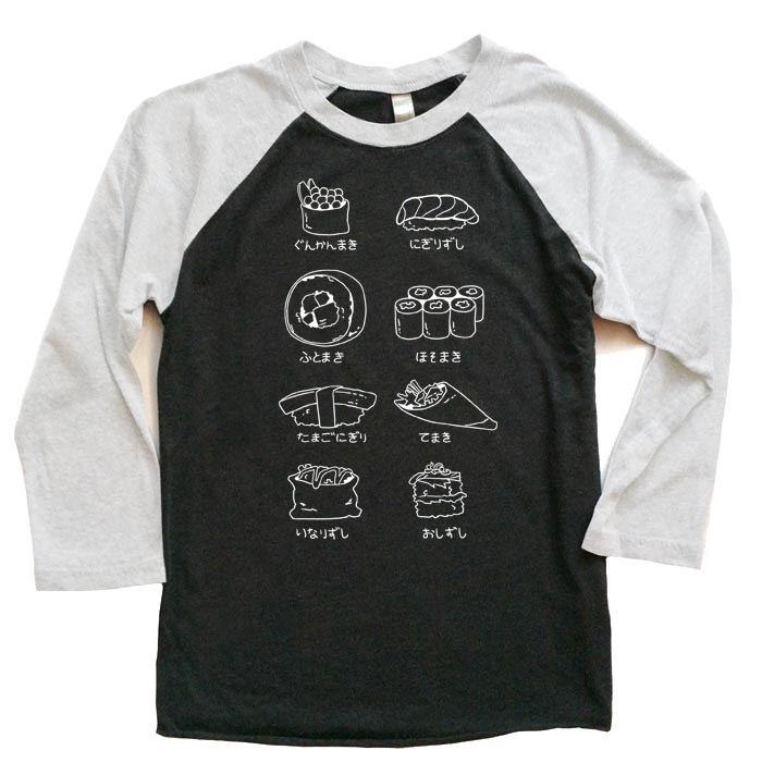 Sushi Types Raglan T-shirt 3/4 Sleeve - White/Black