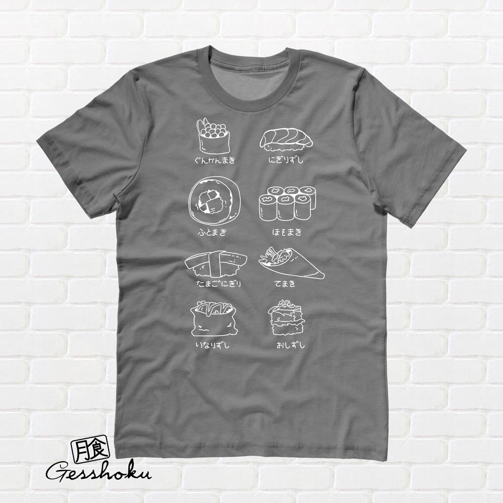 Sushi Types T-shirt - Charcoal Grey