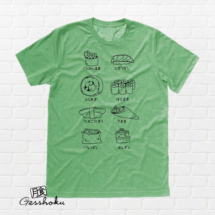 Sushi Types T-shirt - Heather Green