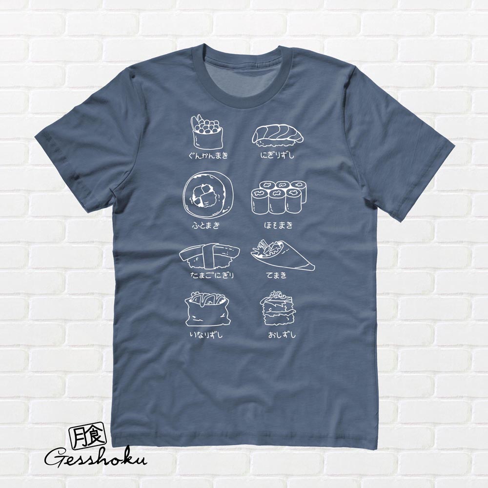 Sushi Types T-shirt - Stone Blue