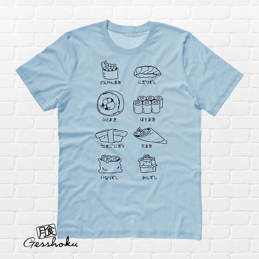 Sushi Types T-shirt - Light Blue