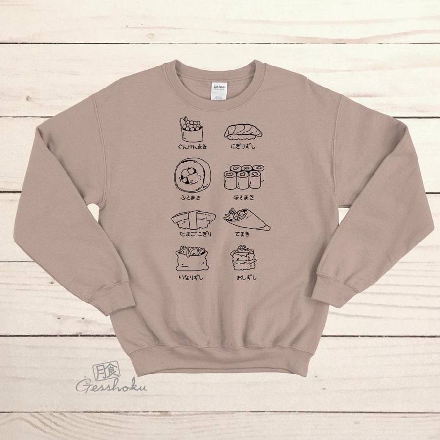 Sushi Types Crewneck Sweatshirt - Pebble Brown