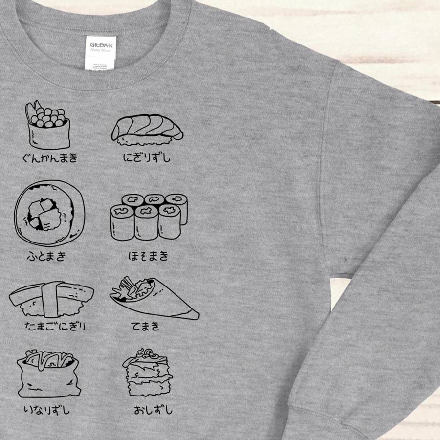 Sushi Types Crewneck Sweatshirt - Light Grey