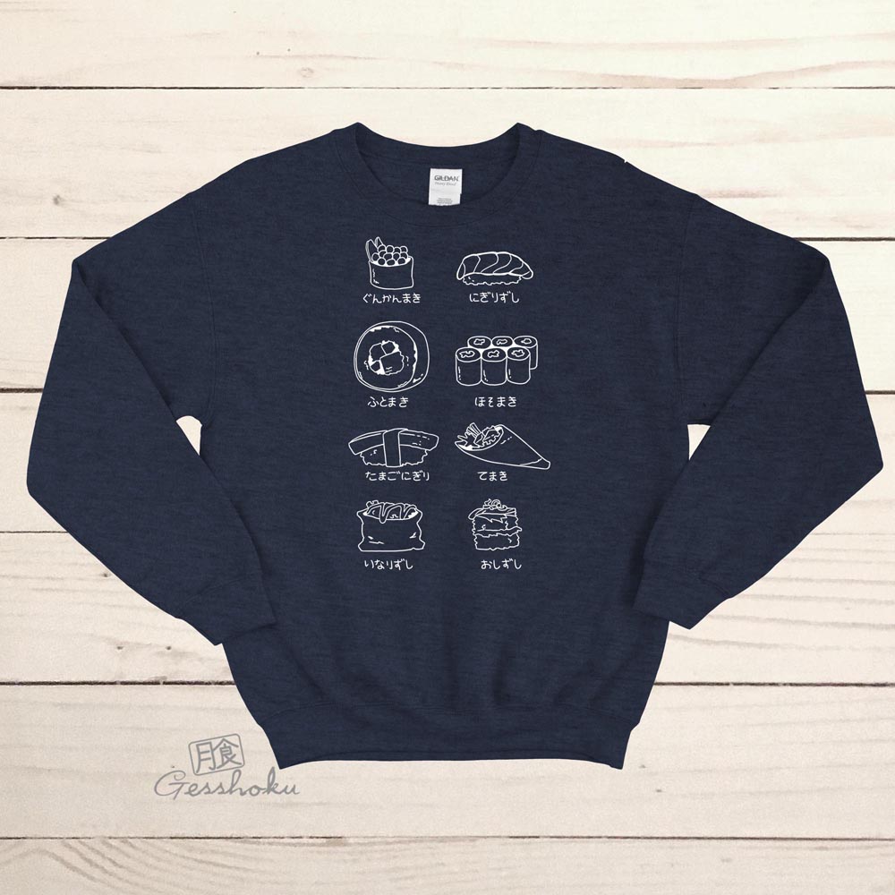 Sushi Types Crewneck Sweatshirt - Heather Navy