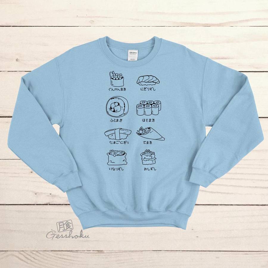 Sushi Types Crewneck Sweatshirt - Light Blue