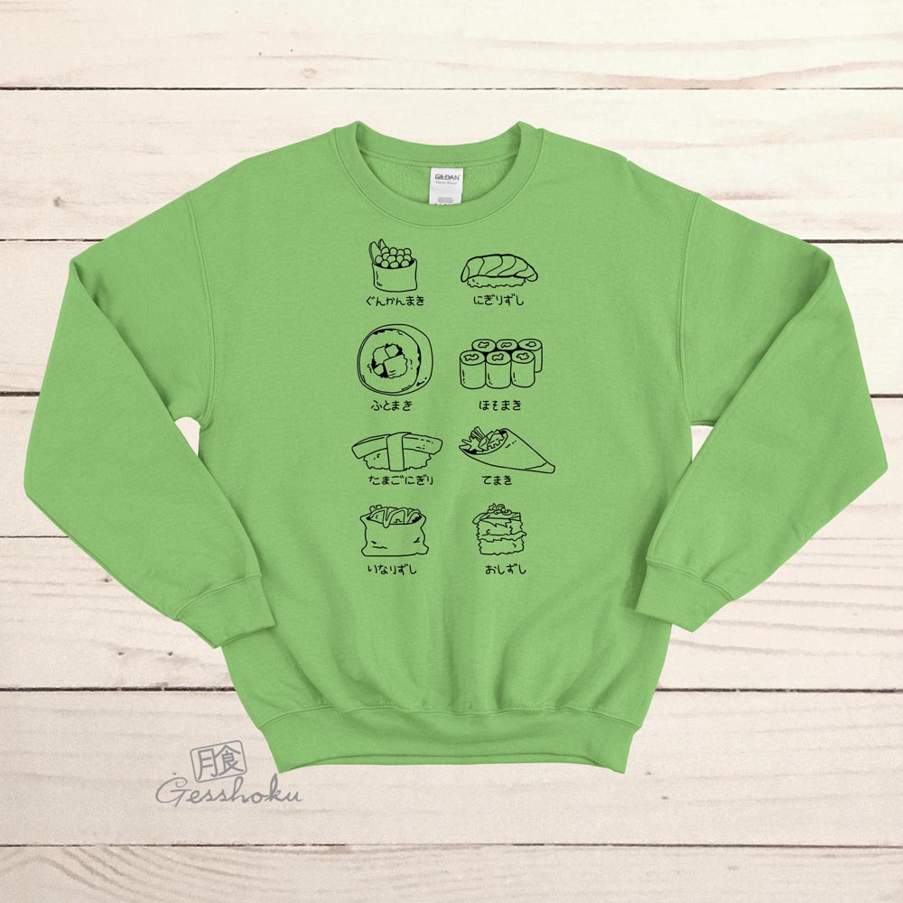 Sushi Types Crewneck Sweatshirt - Lime Green