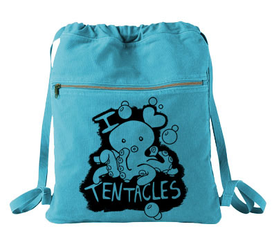 I Love Tentacles Cinch Backpack - Aqua Blue