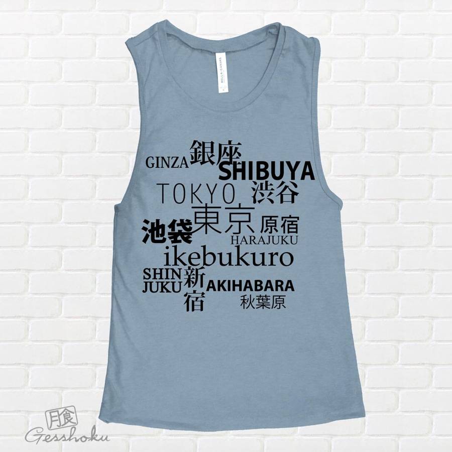 Tokyo Love Sleeveless Tank Top - Denim Blue