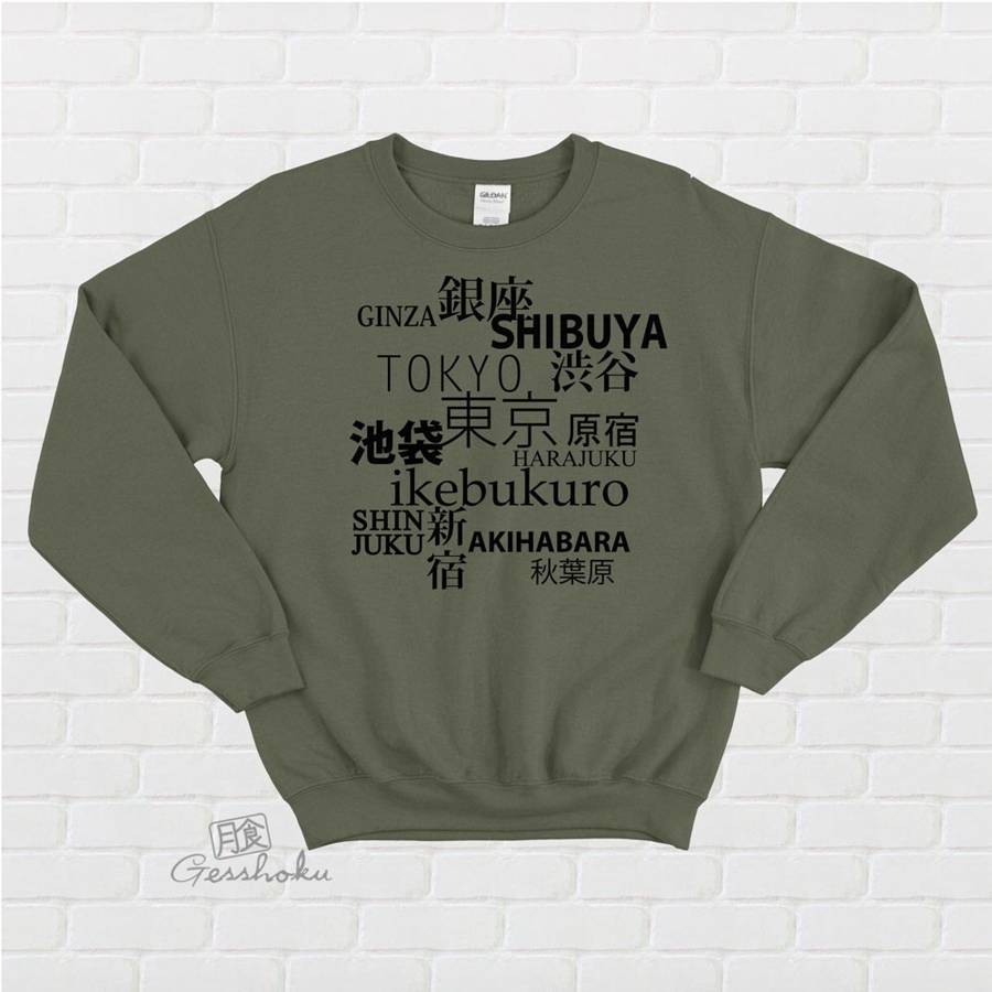 Tokyo Love Crewneck Sweatshirt - Olive Green