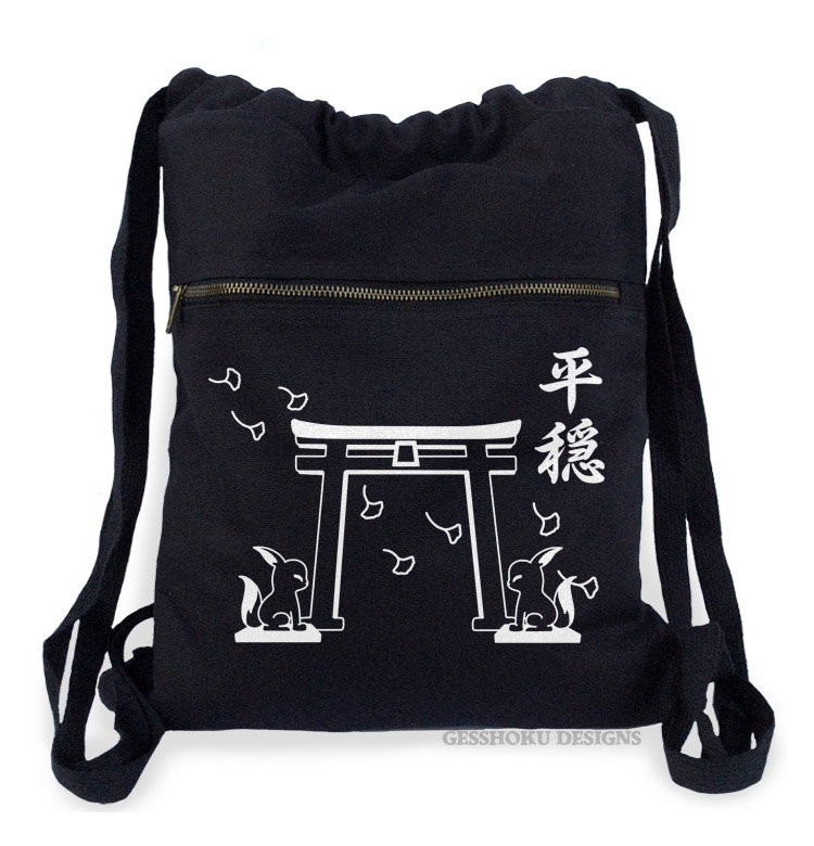 Tranquility Shrine Gate Cinch Backpack - Black