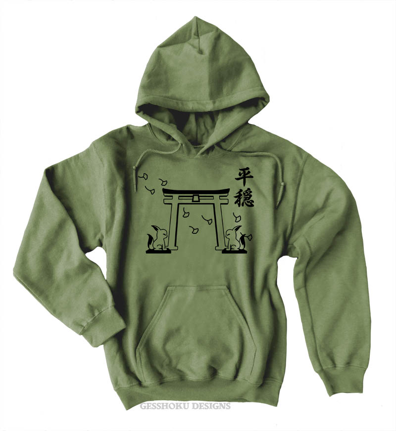 Tranquility Shrine Gate Pullover Hoodie - Olive Green