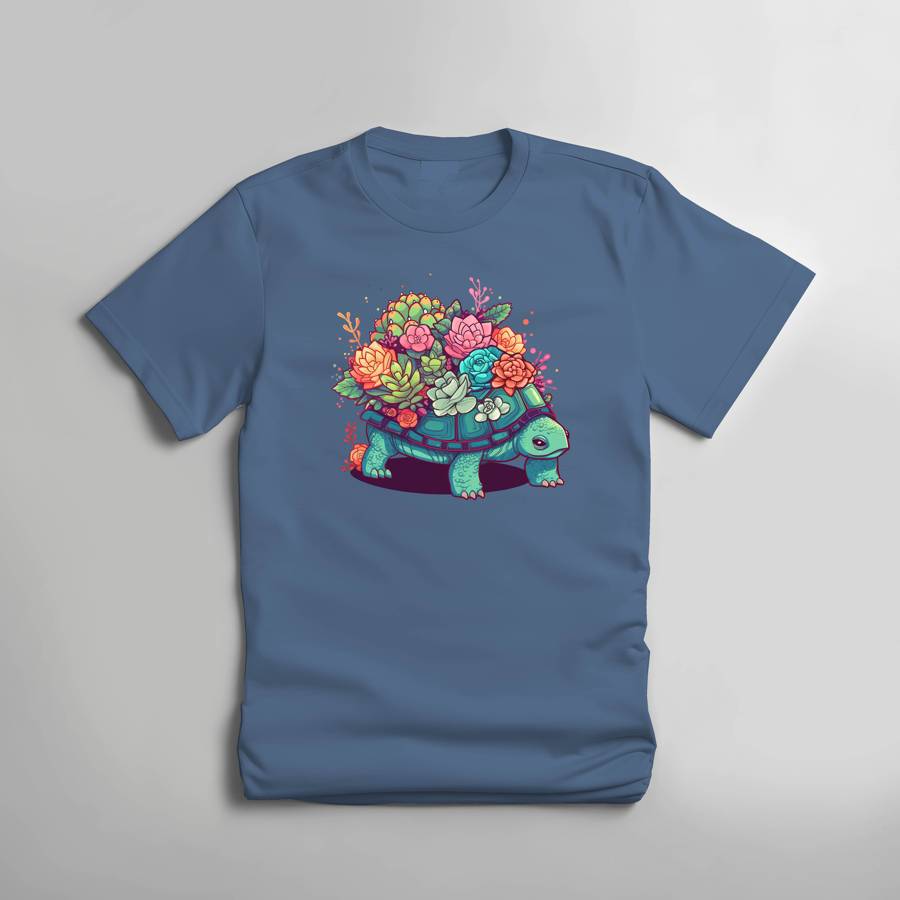 Succulent Turtle T-shirt - My Little Garden - Indigo Blue