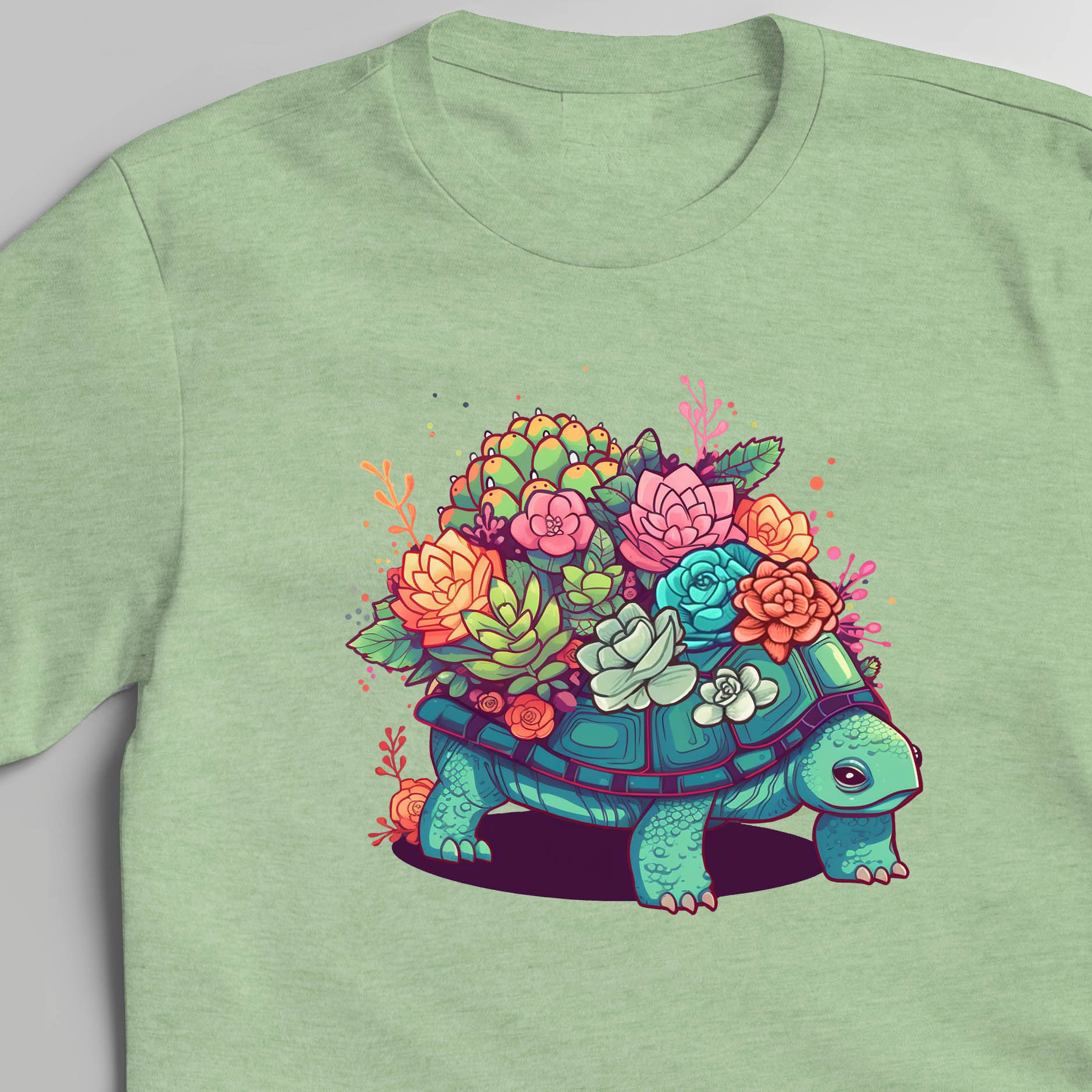 Succulent Turtle T-shirt - My Little Garden - Heather Green