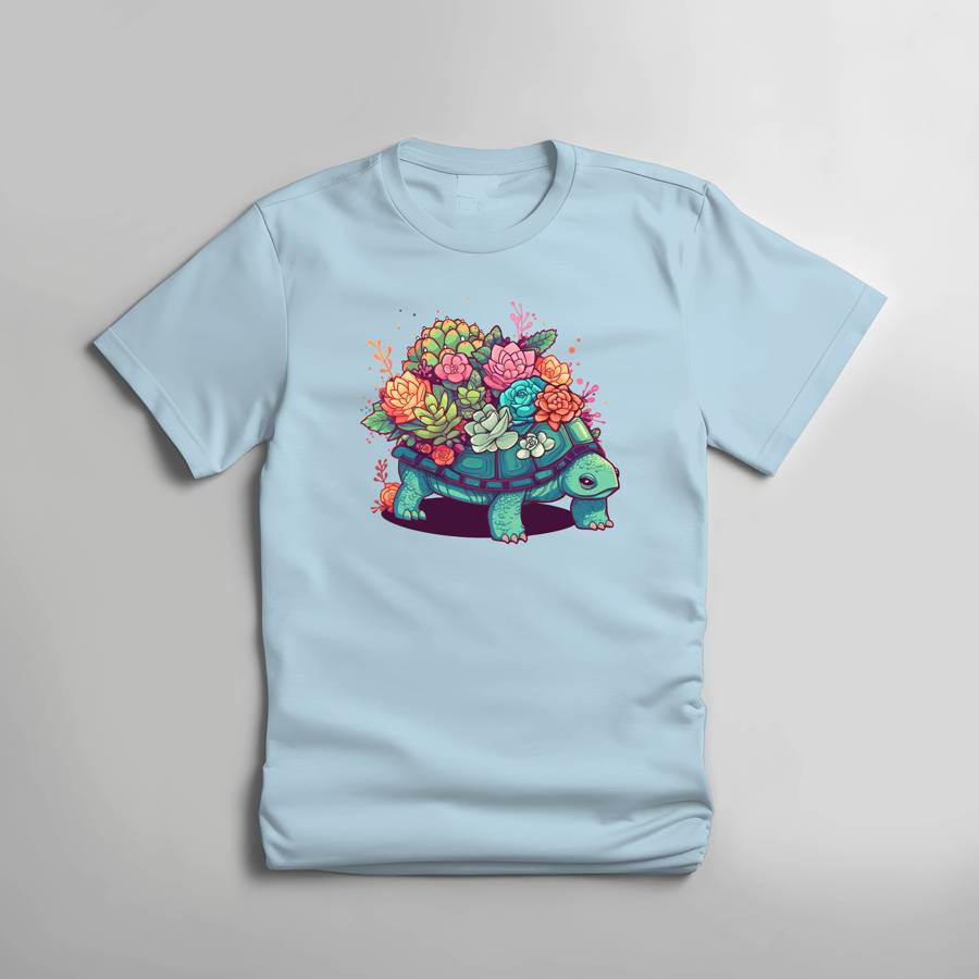 Succulent Turtle T-shirt - My Little Garden - Light Blue