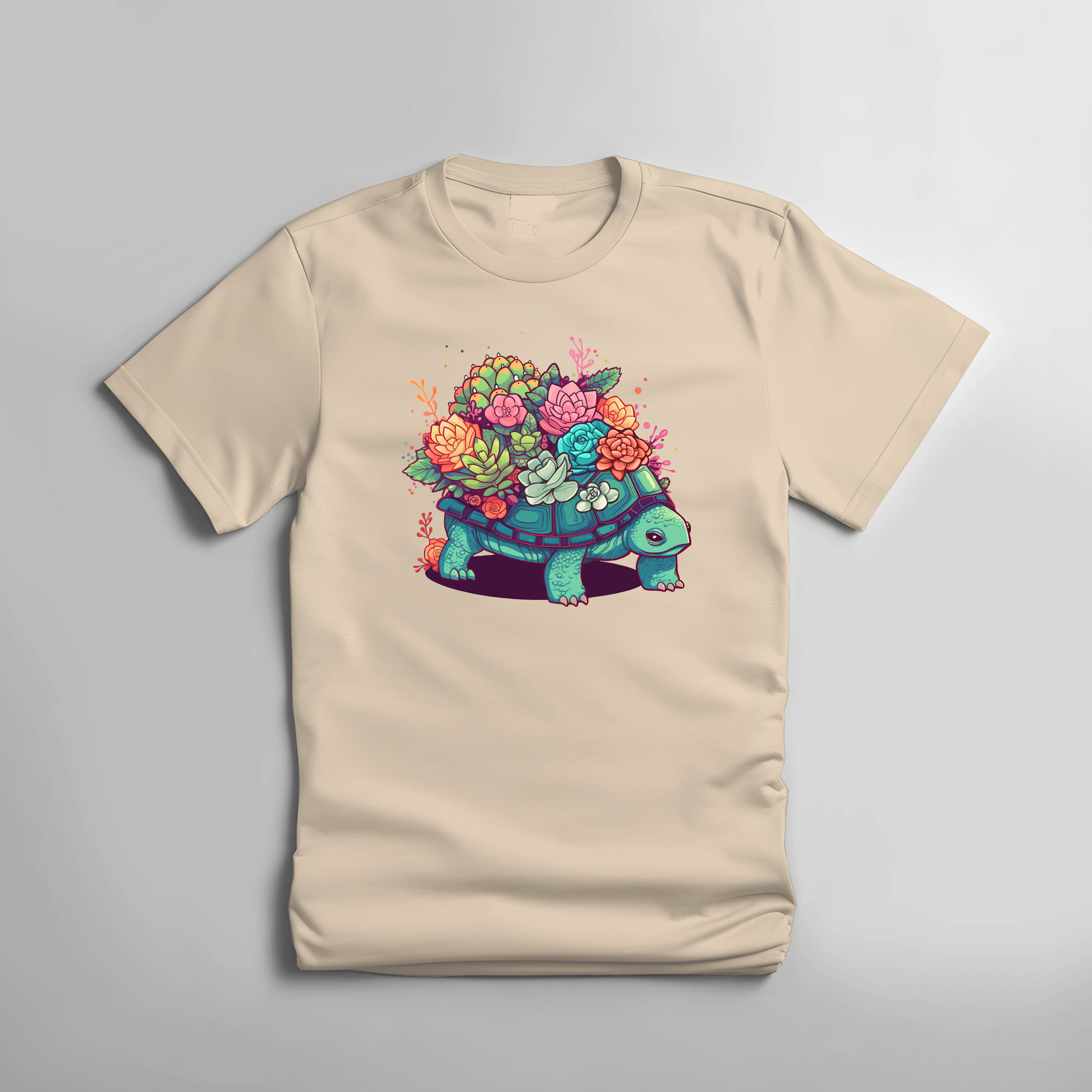 Succulent Turtle T-shirt - My Little Garden - Natural