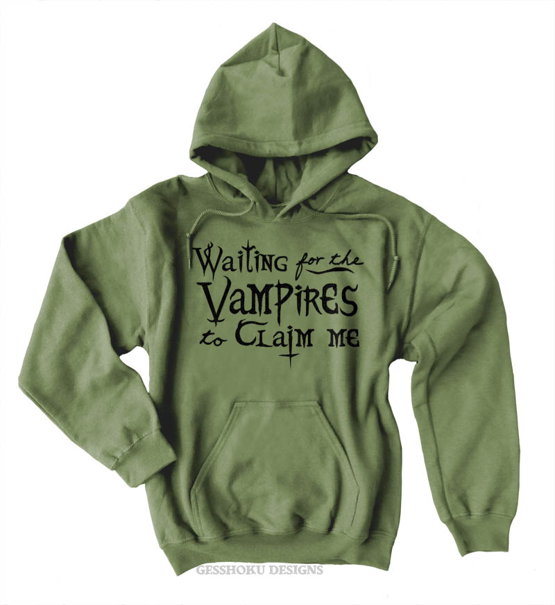 Waiting for the Vampires to Claim Me Pullover Hoodie - Khaki Green