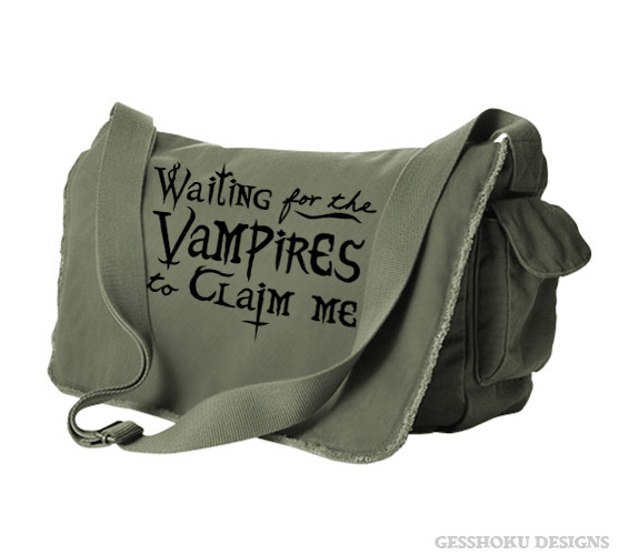 Waiting for the Vampires to Claim Me Messenger Bag - Khaki Green