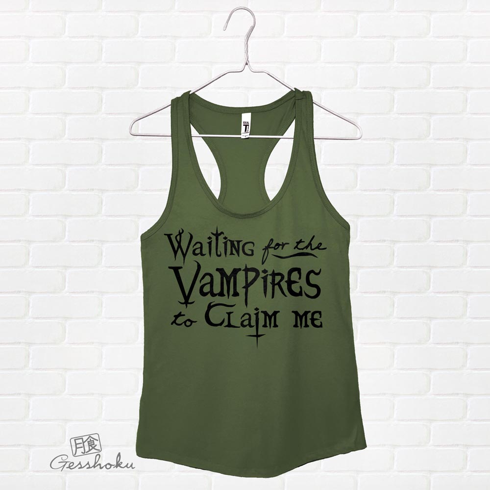 Waiting for the Vampires to Claim Me Flowy Tank Top - Olive Green
