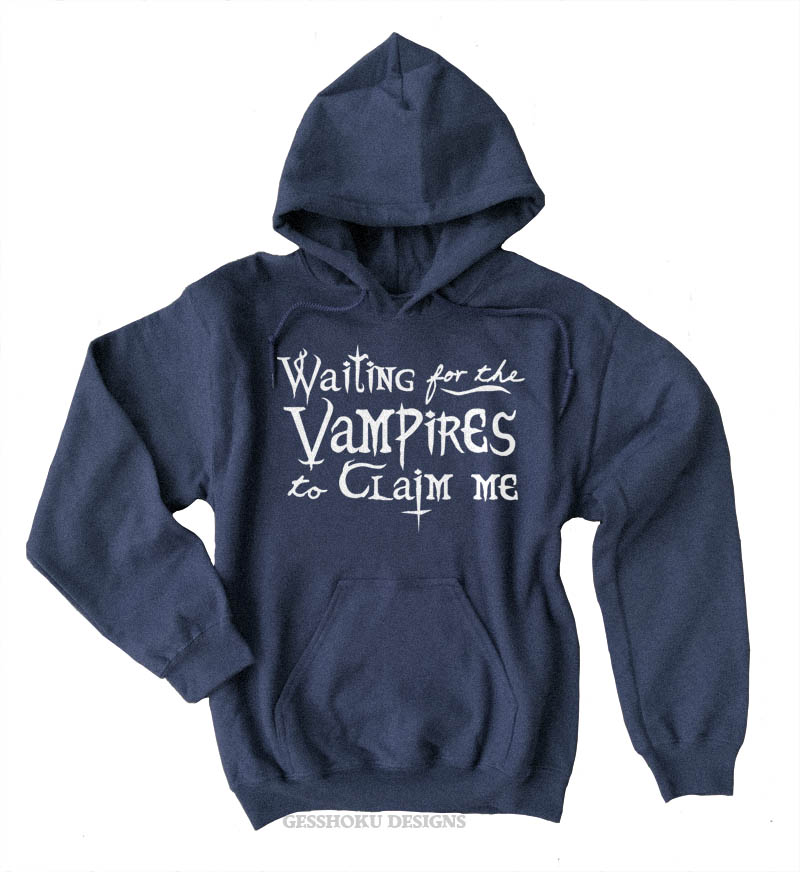 Waiting for the Vampires to Claim Me Pullover Hoodie - Heather Navy