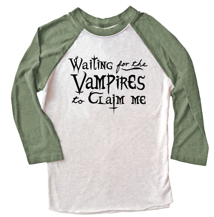Waiting for the Vampires Raglan T-shirt 3/4 Sleeve - Olive/White