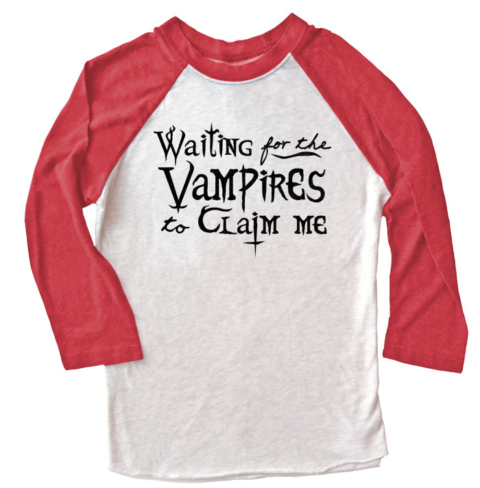Waiting for the Vampires Raglan T-shirt 3/4 Sleeve - Red/White