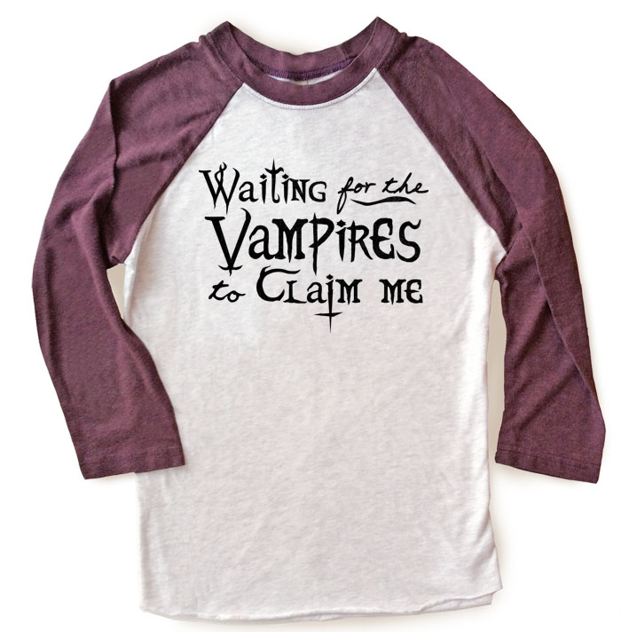 Waiting for the Vampires Raglan T-shirt 3/4 Sleeve - Vintage Purple/White