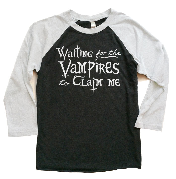 Waiting for the Vampires Raglan T-shirt 3/4 Sleeve - White/Black