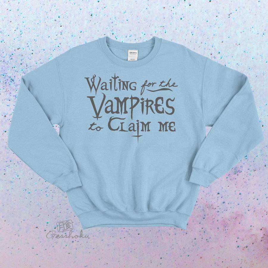 Waiting for the Vampires Crewneck Sweatshirt - Light Blue