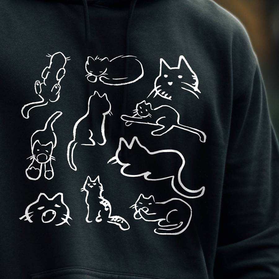 Weird Cats Pullover Hoodie - Black