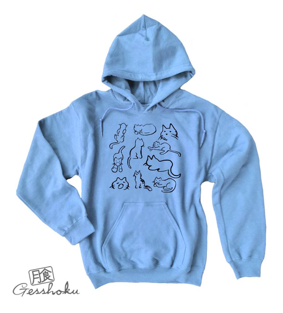 Weird Cats Pullover Hoodie - Light Blue