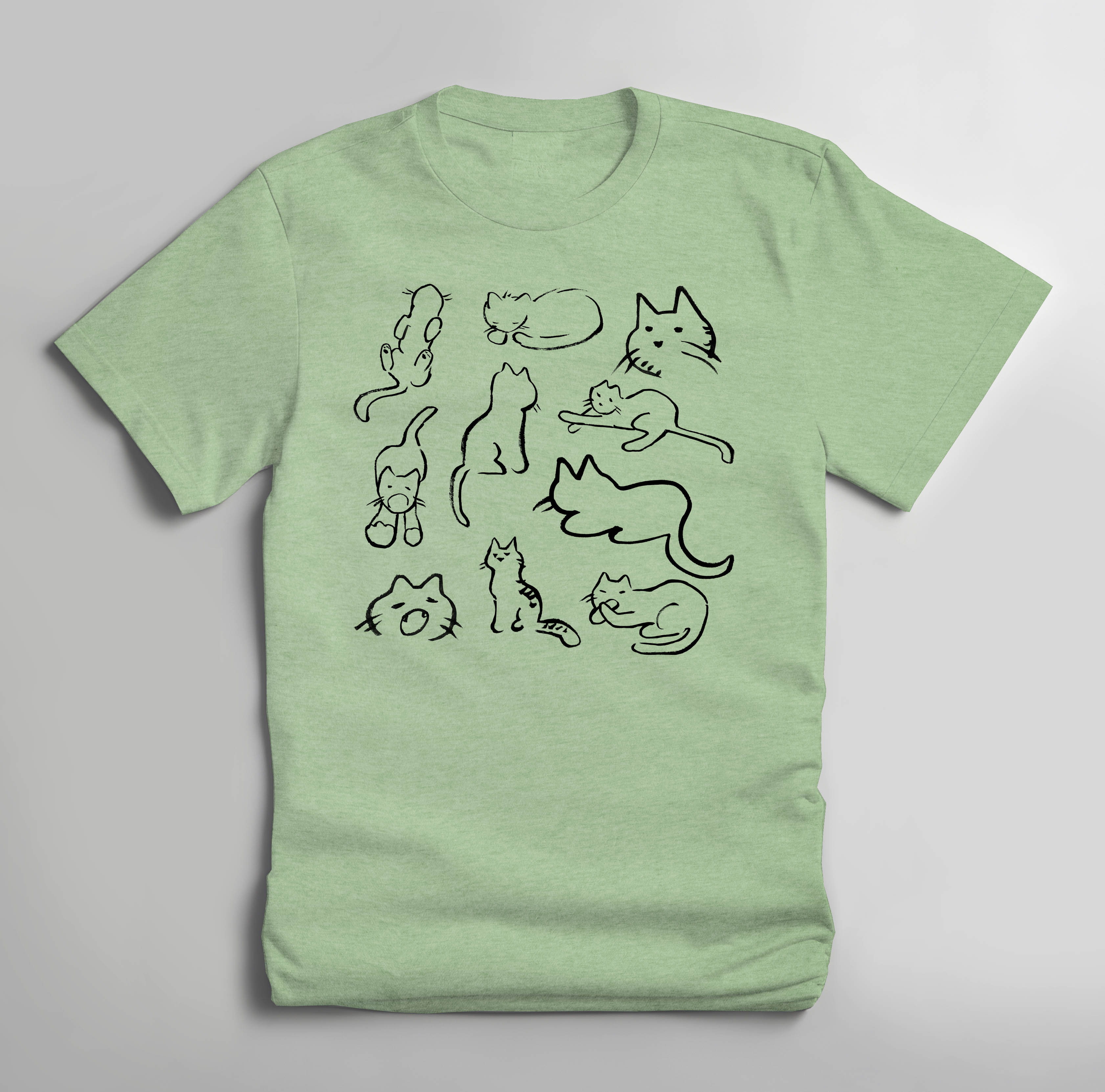 Weird Cats T-shirt - Heather Green