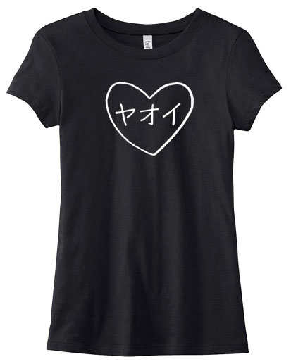Yaoi Heart Katakana Ladies T-shirt - Black